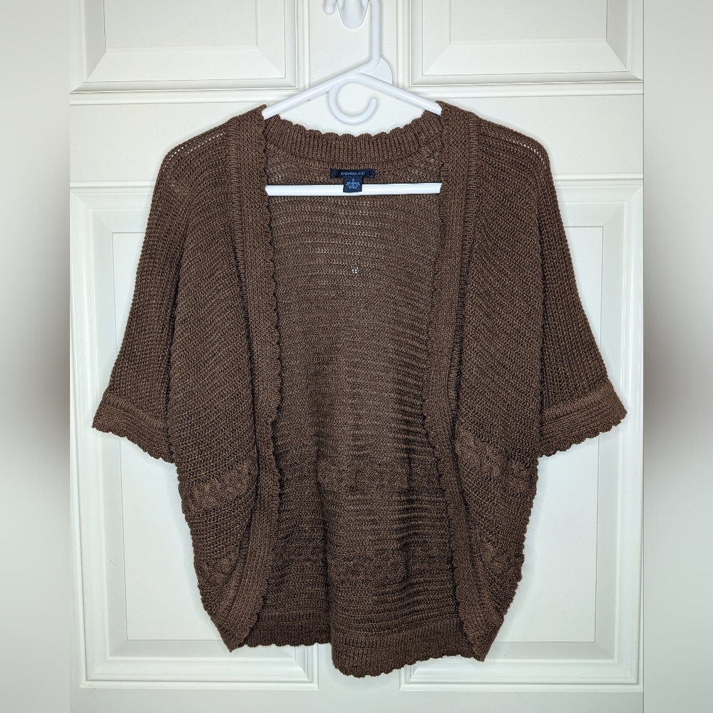 Westbound Women's Size S Boho Brown Knit Sweater Wrap Short Sleeve Cotton Blend